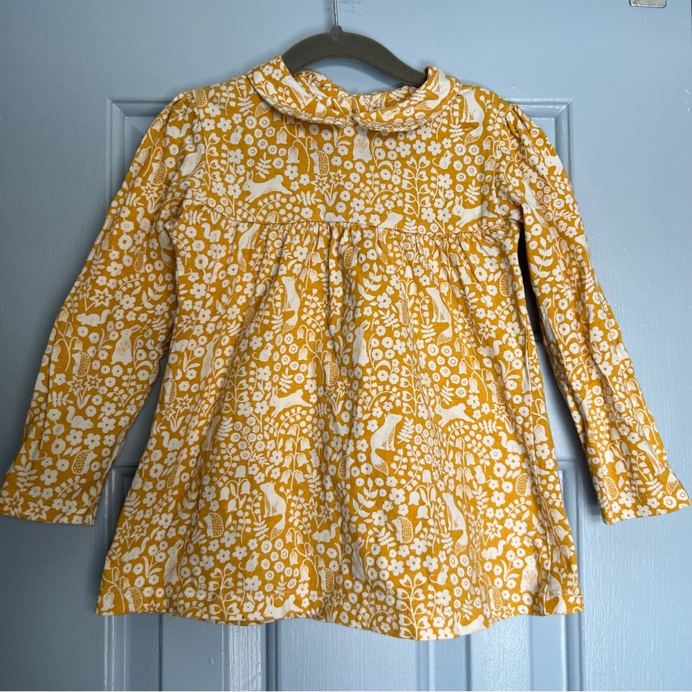 JoJo Maman Bebe Yellow Woodland Peter Pan Collar Dress, 4-5 years